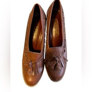 Danielle Vintage 70's Wooden Stacked Heel Leather Oxford Heels